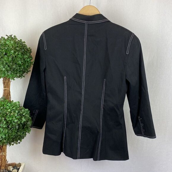 Neiman Marcus Black Ribbed Long Sleeve Button Up Tailored Blazer Jacket 6 - Picture 2 of 4